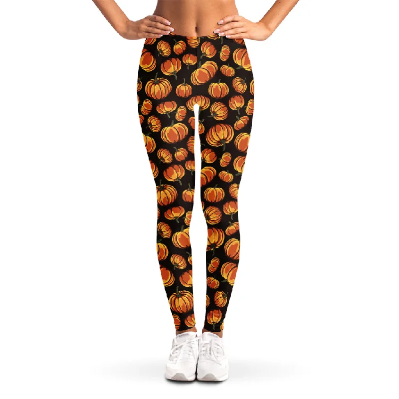 Orange Halloween Pumpkin Pattern Print Women's Leggings Comfortable Compression Leggings