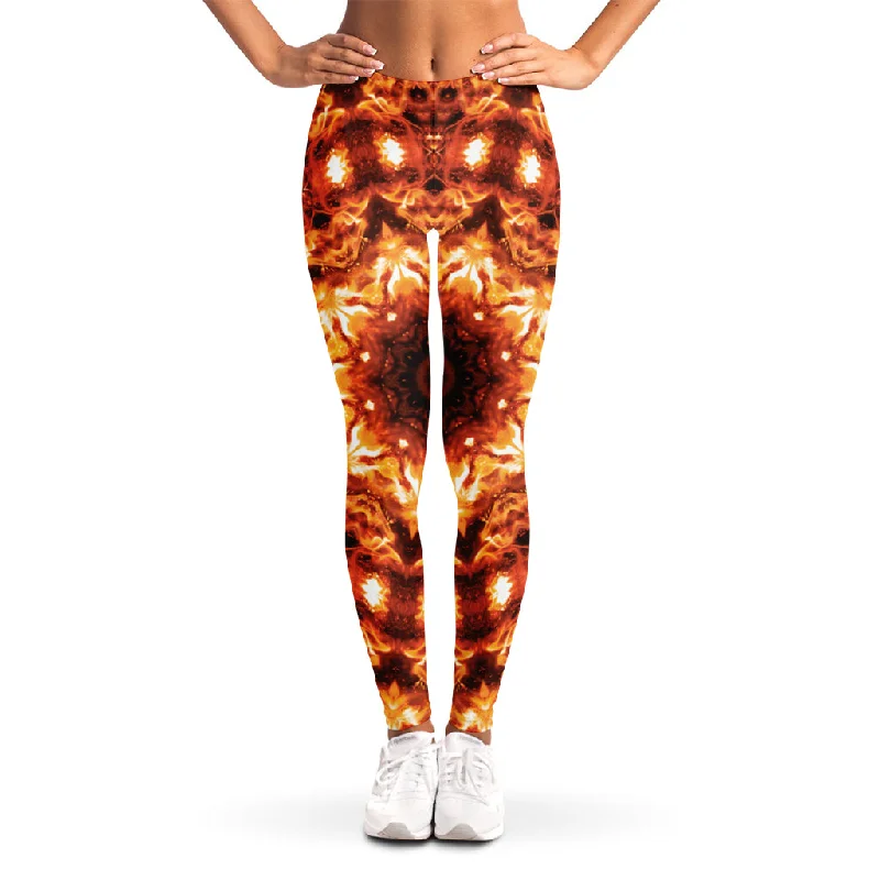 Orange Kaleidoscope Print Women's Leggings Trendy Full-Length Leggings