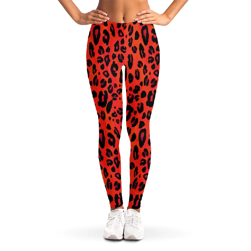 Orange Leopard Print Women's Leggings Casual Sporty Leggings