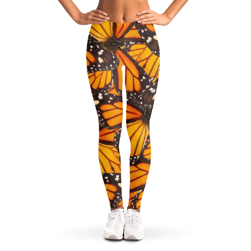 Orange Monarch Butterfly Pattern Print Women's Leggings Cozy Cotton Leggings