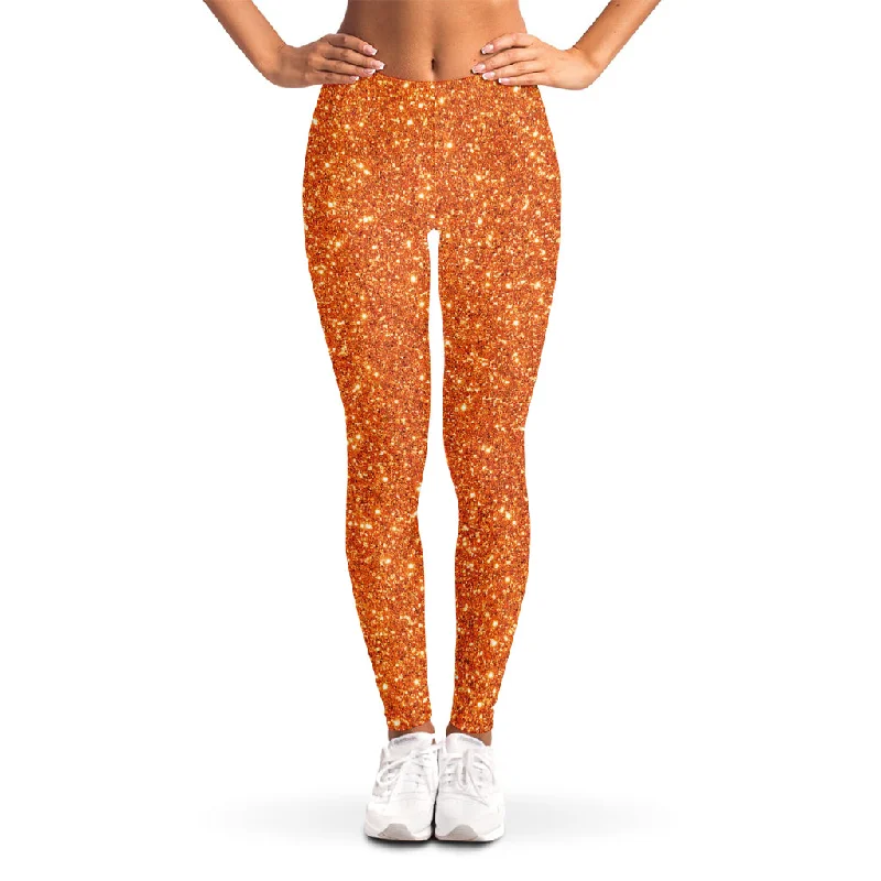 Orange (NOT Real) Glitter Print Women's Leggings Stylish Printed Stretch Leggings